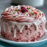 Bridal Shower Rosé Velvet Cake with Gold Drip: Delicate pink velvet layers paired with rich cream cheese frosting and a shimmering gold ganache drip for bridal celebrations.  