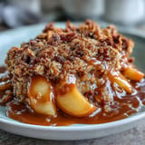 Deliciously baked Father's Day Whiskey Caramel Apple Crisp, perfect for dessert.