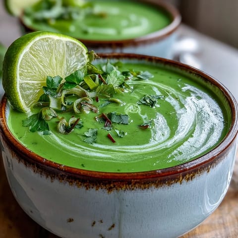 Aromatic Spinach Coriander Lemongrass Soup bowls, ready with lime wedges.