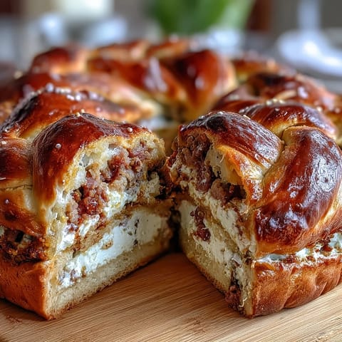 Savory Italian Easter Pie with Ricotta and Salami, baked golden and fragrant with a flaky pastry crust and hearty salami filling.  