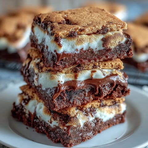 Gooey s'mores brownie cookies topped with toasted marshmallow and chocolate chips.