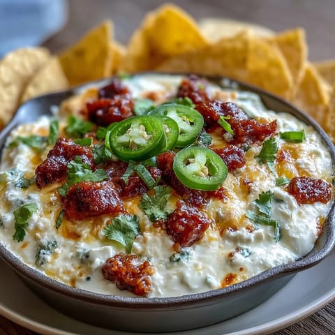 Festive Cinco de Mayo Loaded Queso Dip with melted cheese, spicy chorizo, and fresh pico de gallo, served with crispy tortilla chips.