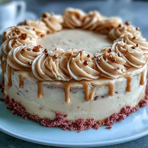 Elegant pink velvet cake infused with rosé wine, finished with a shimmering gold drip for a bridal shower centerpiece.  