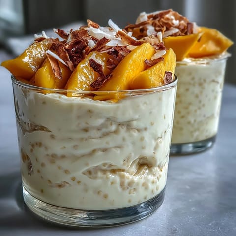 Creamy Skyr Protein Chia Pudding with vibrant mango swirls and topping.