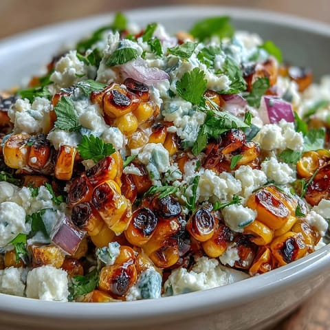Colorful Mexican Street Corn Salad with creamy dressing, cheese, and charred corn.