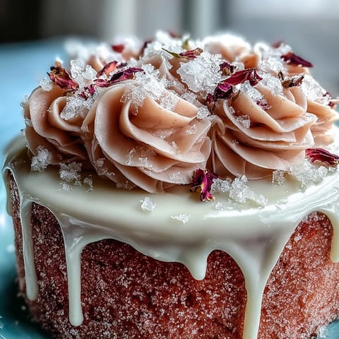 Elegant pink Bridal Shower Rosé Velvet Cake with shimmering gold drip.