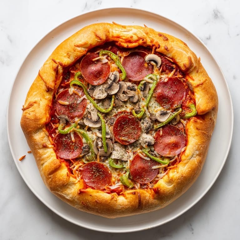Close-up slice of Stuffed Crust Pizza revealing gooey mozzarella filling inside the golden crust edge.