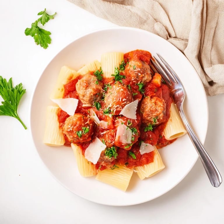 Close-up of a fork lifting a cheesy turkey meatball from a plate of pasta, topped with extra Parmesan and fresh parsley for a savory weeknight feast.