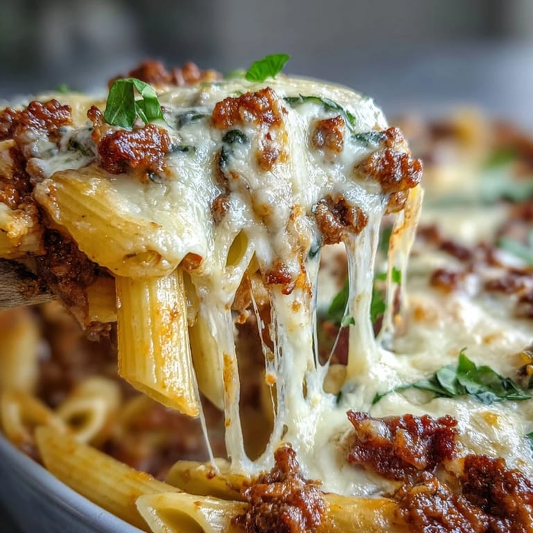 Hearty baked pasta with lean beef, veggies, topped with bubbly cheese.