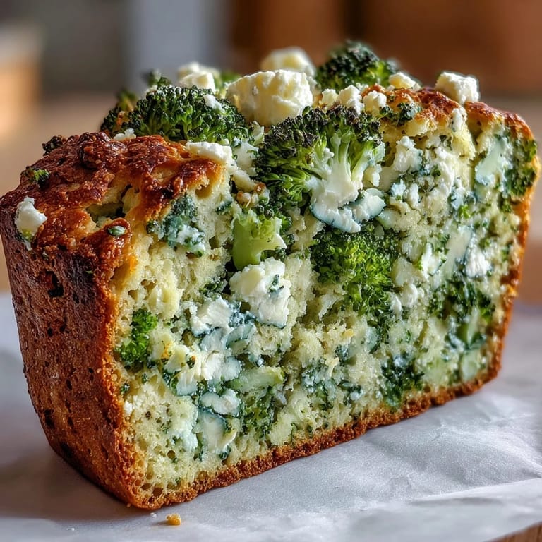 Hearty Broccoli and Feta Loaf cut to reveal tender interior, perfect for a nutritious vegetarian snack or light lunch.