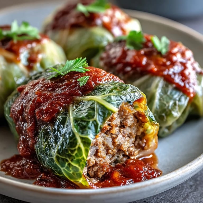 Hearty Eastern European Cabbage Rolls on a plate, smothered in tangy tomato sauce, ready to serve with crusty bread.