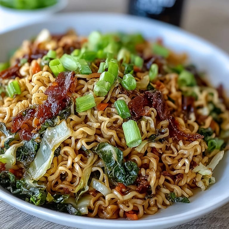 Quick Fried Cabbage Ramen stir-fry with crunchy cabbage and chewy noodles tossed in a glossy sauce.