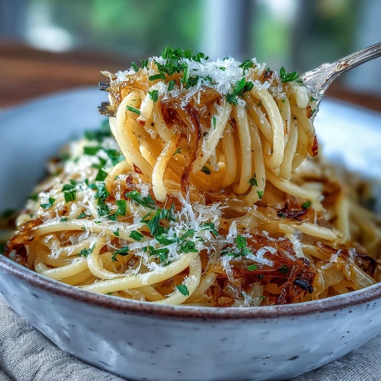 A skillet full of savory Cabbage Pasta With Garlic and Parmesan served hot, topped with extra grated cheese and a squeeze of lemon.
