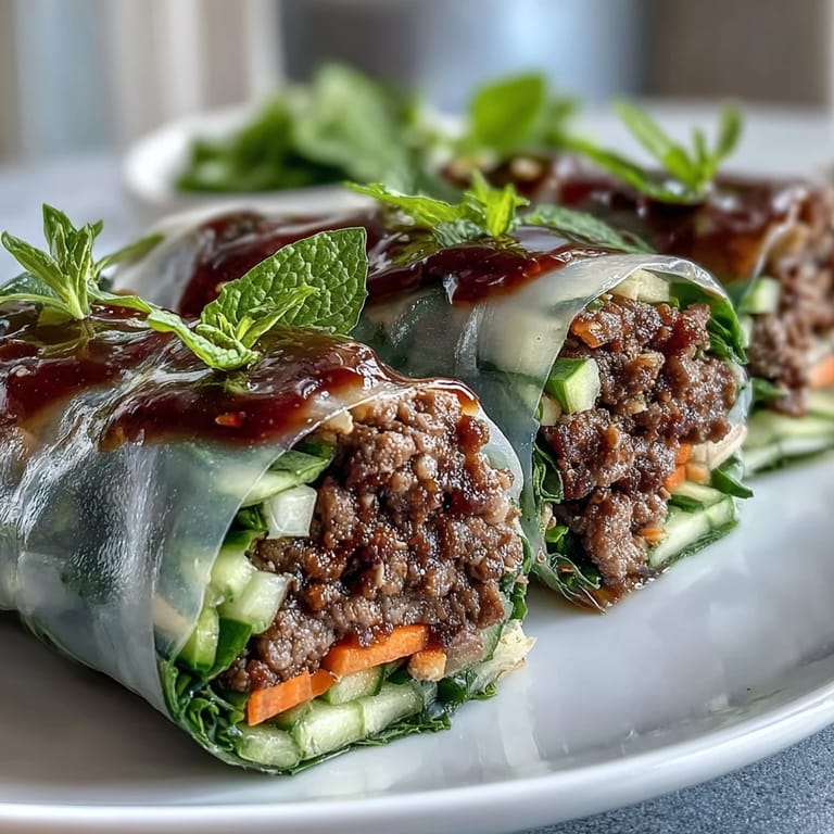 Colorful Thai Basil Beef Rolls sliced on a platter, ready to serve with a tangy, spicy dipping sauce.
