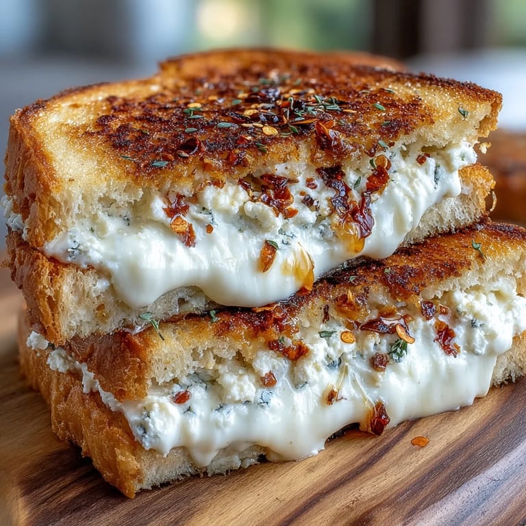 Served on a white plate, this vegetarian grilled cheese pairs perfectly with a fresh arugula salad.