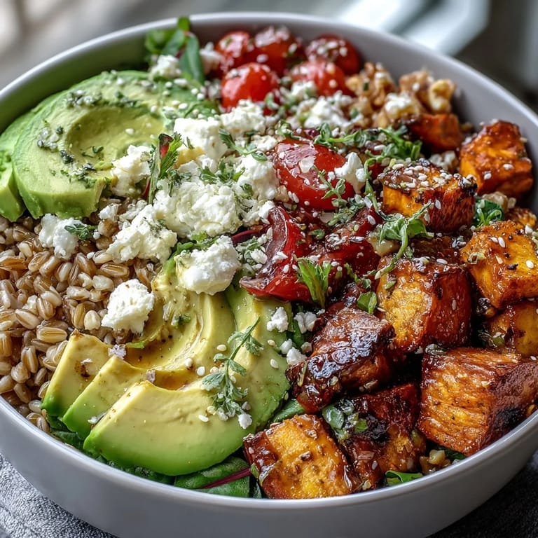 Vibrant Customizable Grain Bowl with tofu and roasted broccoli, sprinkled with seeds and ready for a satisfying lunch.