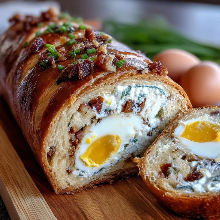 Hearty Italian Easter pie slice showing flaky crust and cross-section of whole hard-boiled eggs nestled in ricotta and ham filling.