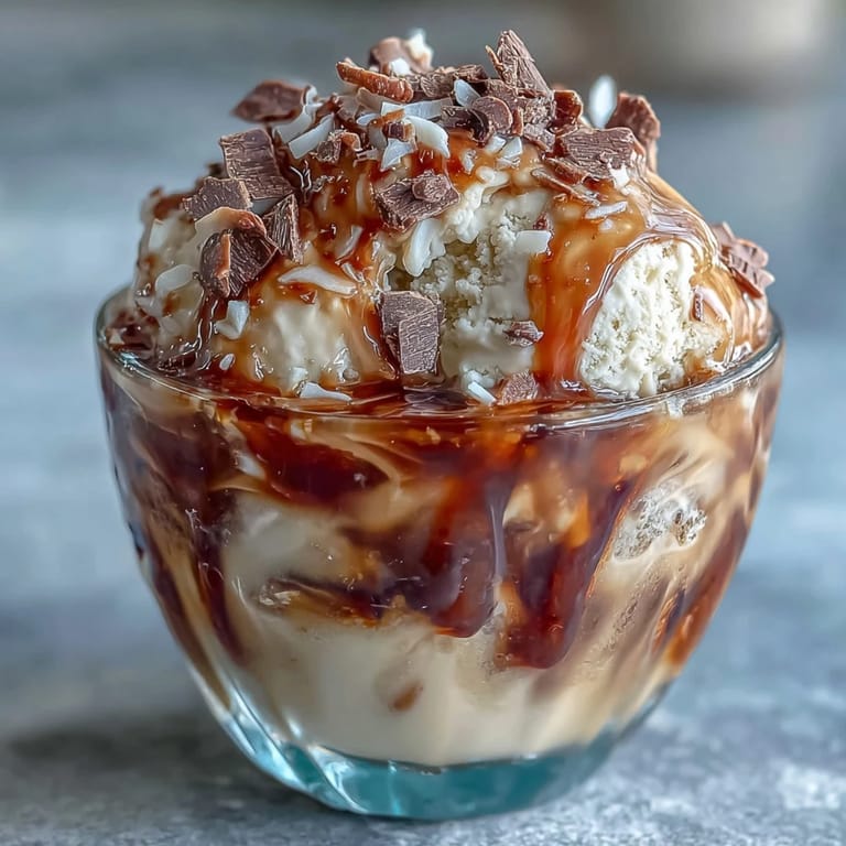 Two glasses filled with iced coconut cold brew coffee and a generous scoop of vanilla bean ice cream melting slowly.