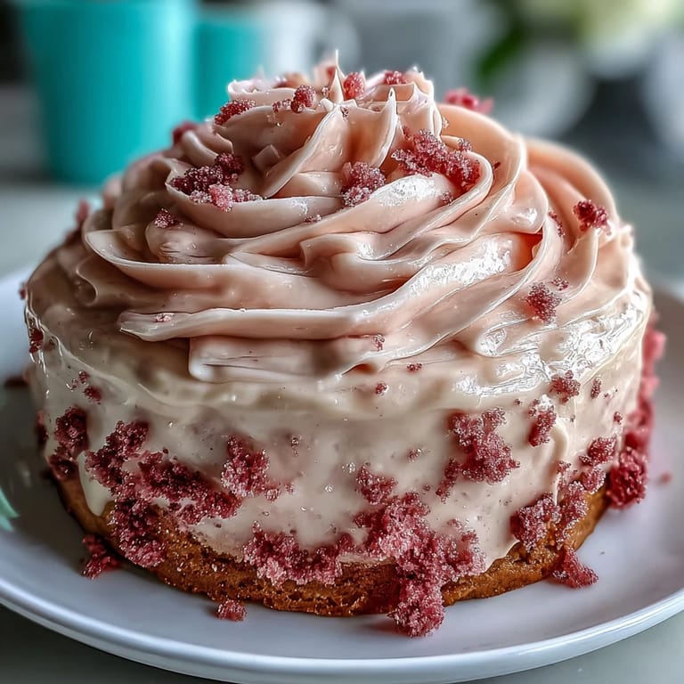 A stunning rosé velvet cake with edible gold accents, perfect for celebrating love and elegance at a bridal shower.
