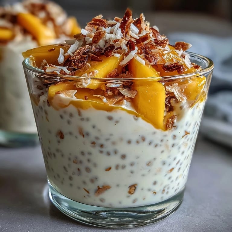 Enjoy a delightful Skyr Protein Chia Pudding layered with refreshing mango puree.
