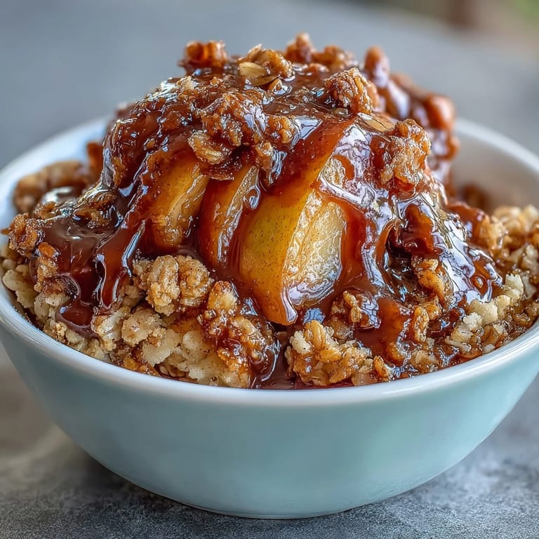 Golden-brown Father's Day Whiskey Caramel Apple Crisp, invitingly bubbling and spiced.
