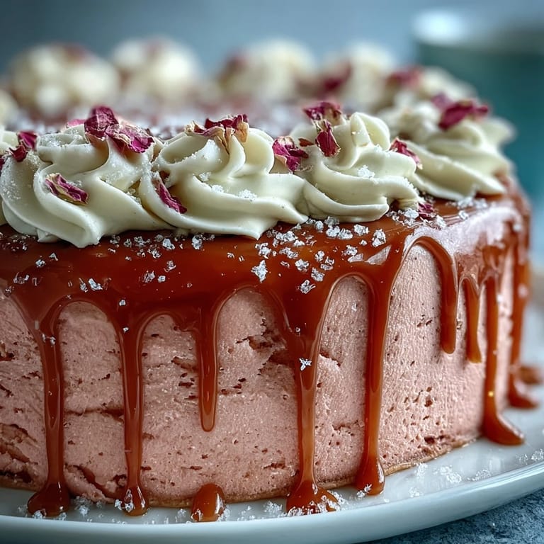 A festive Bridal Shower Rosé Velvet Cake, ready for celebration, boasting a decadent drip.