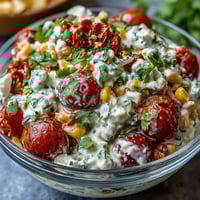 Creamy Corn Salad with Jalapeño, fresh and vibrant with sweet corn and crunchy vegetables in a tangy dressing.  