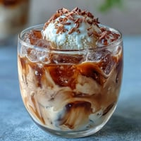 A creamy coconut cold brew float topped with rich vanilla bean ice cream and toasted coconut flakes.